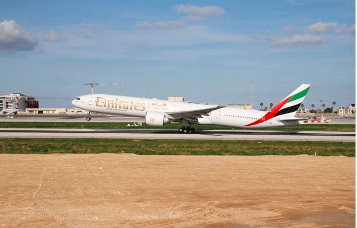 emirates flight in takeoff