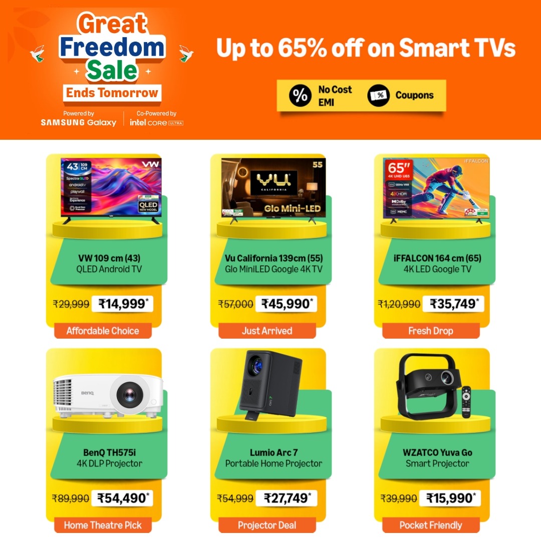 Amazon Great Freedom Sale — up to 65% off on Smart TVs and projectors